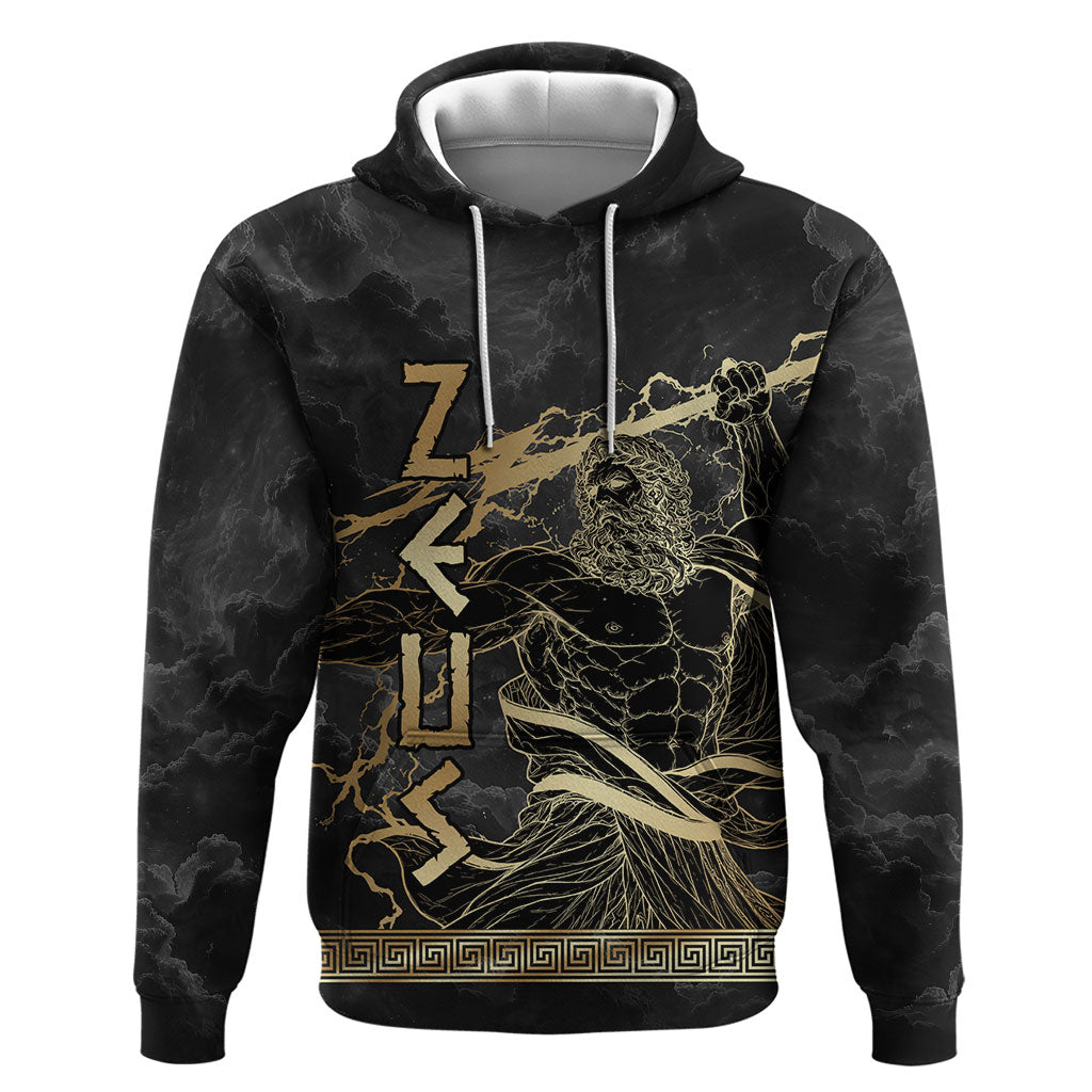 Zeus Greek Mythology King Of Gods Hoodie Golden Meander Key Pattern Lightning Bolt