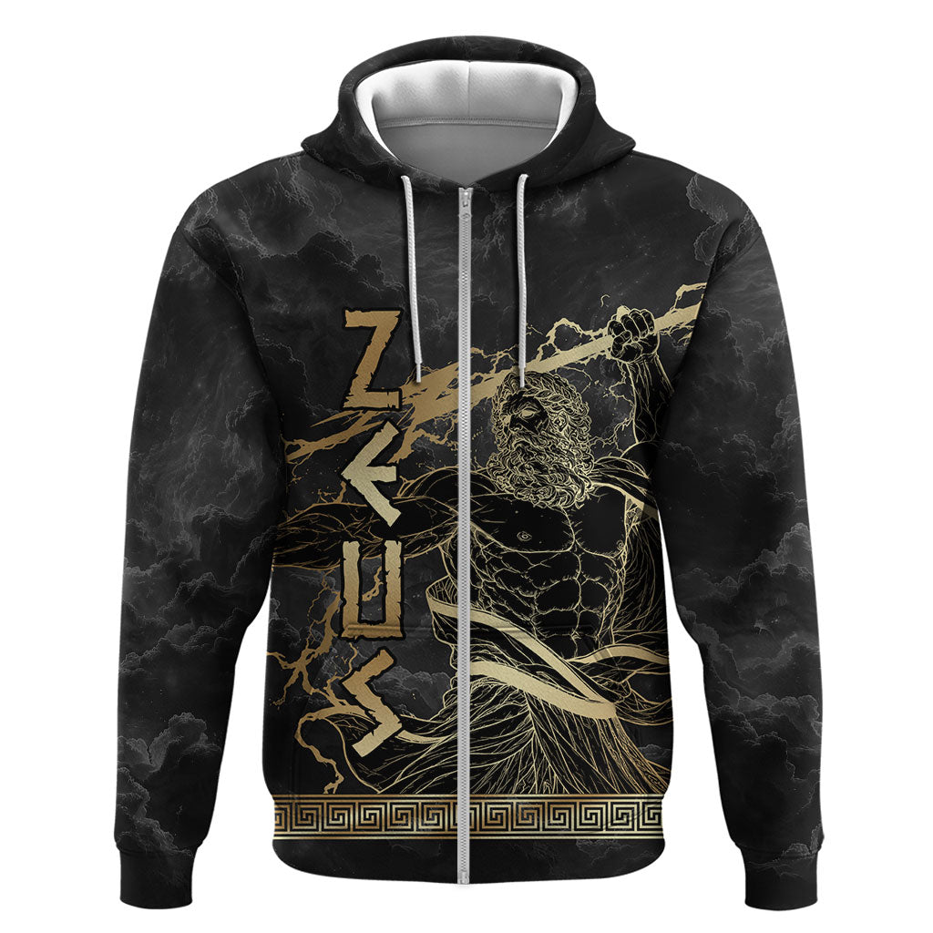 Zeus Greek Mythology King Of Gods Hoodie Golden Meander Key Pattern Lightning Bolt