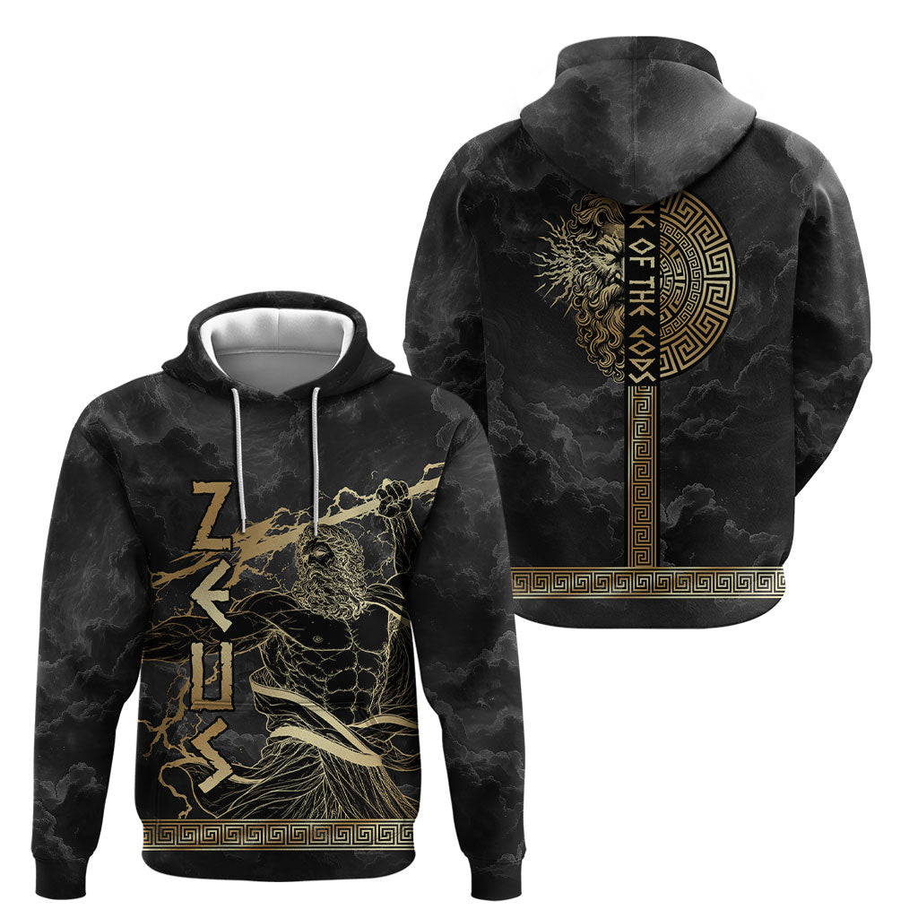Zeus Greek Mythology King Of Gods Hoodie Golden Meander Key Pattern Lightning Bolt