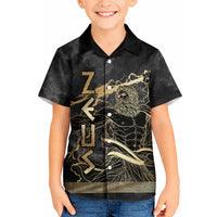 Zeus Greek Mythology King Of Gods Kid Hawaiian Shirt Golden Meander Key Pattern Lightning Bolt