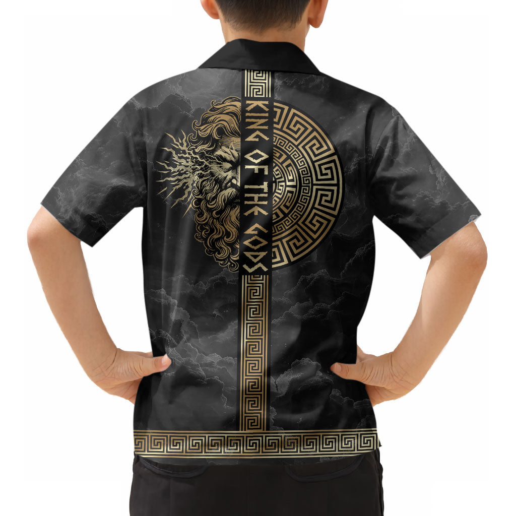 Zeus Greek Mythology King Of Gods Kid Hawaiian Shirt Golden Meander Key Pattern Lightning Bolt