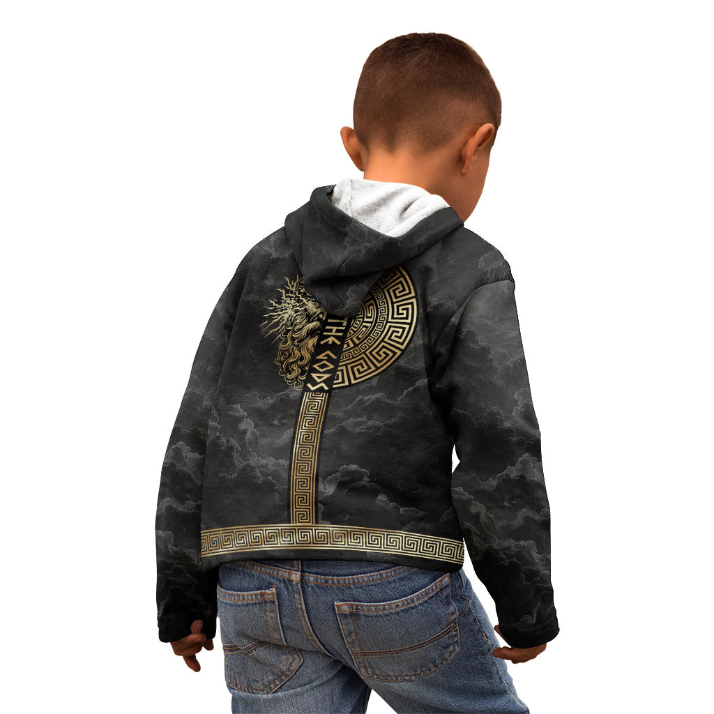 Zeus Greek Mythology King Of Gods Kid Hoodie Golden Meander Key Pattern Lightning Bolt
