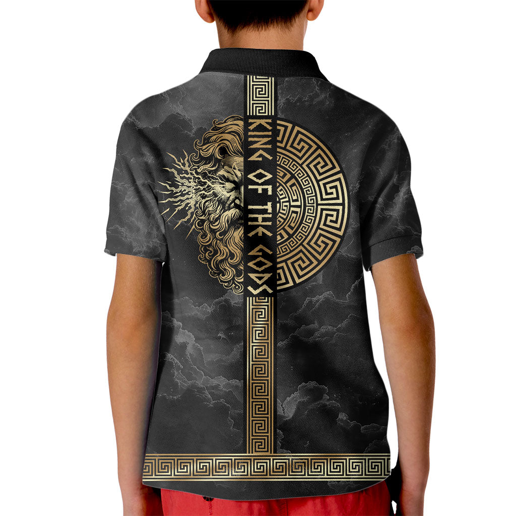 Zeus Greek Mythology King Of Gods Kid Polo Shirt Golden Meander Key Pattern Lightning Bolt