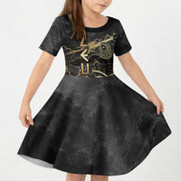 Zeus Greek Mythology King Of Gods Kid Short Sleeve Dress Golden Meander Key Pattern Lightning Bolt