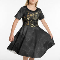 Zeus Greek Mythology King Of Gods Kid Short Sleeve Dress Golden Meander Key Pattern Lightning Bolt
