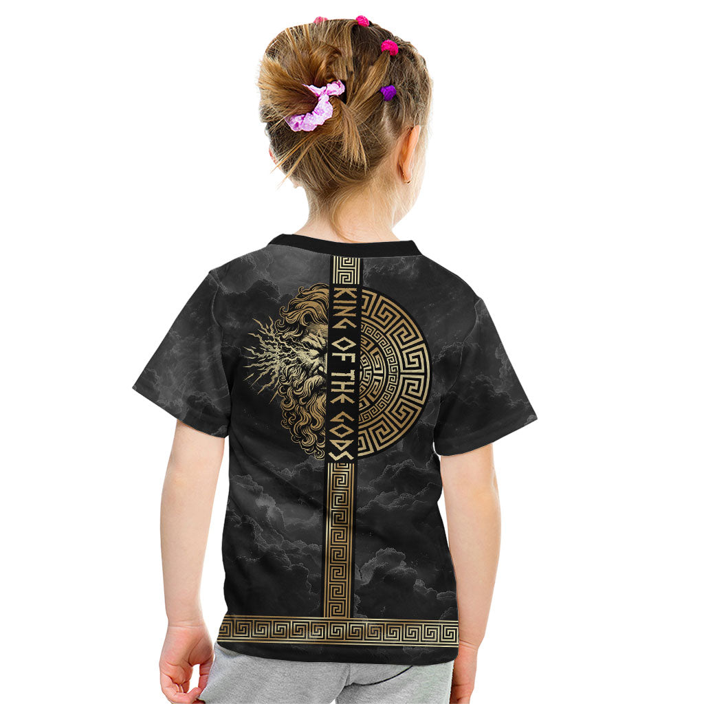 Zeus Greek Mythology King Of Gods Kid T Shirt Golden Meander Key Pattern Lightning Bolt