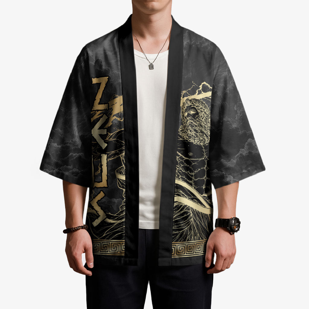 Zeus Greek Mythology King Of Gods Kimono Golden Meander Key Pattern Lightning Bolt