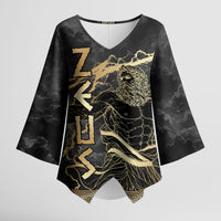 Zeus Greek Mythology King Of Gods Kimono Sleeve Blouse Golden Meander Key Pattern Lightning Bolt