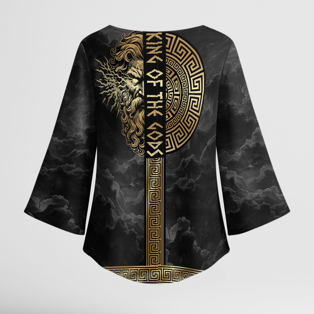 Zeus Greek Mythology King Of Gods Kimono Sleeve Blouse Golden Meander Key Pattern Lightning Bolt