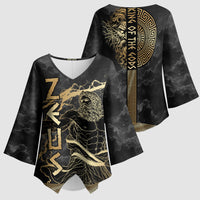 Zeus Greek Mythology King Of Gods Kimono Sleeve Blouse Golden Meander Key Pattern Lightning Bolt