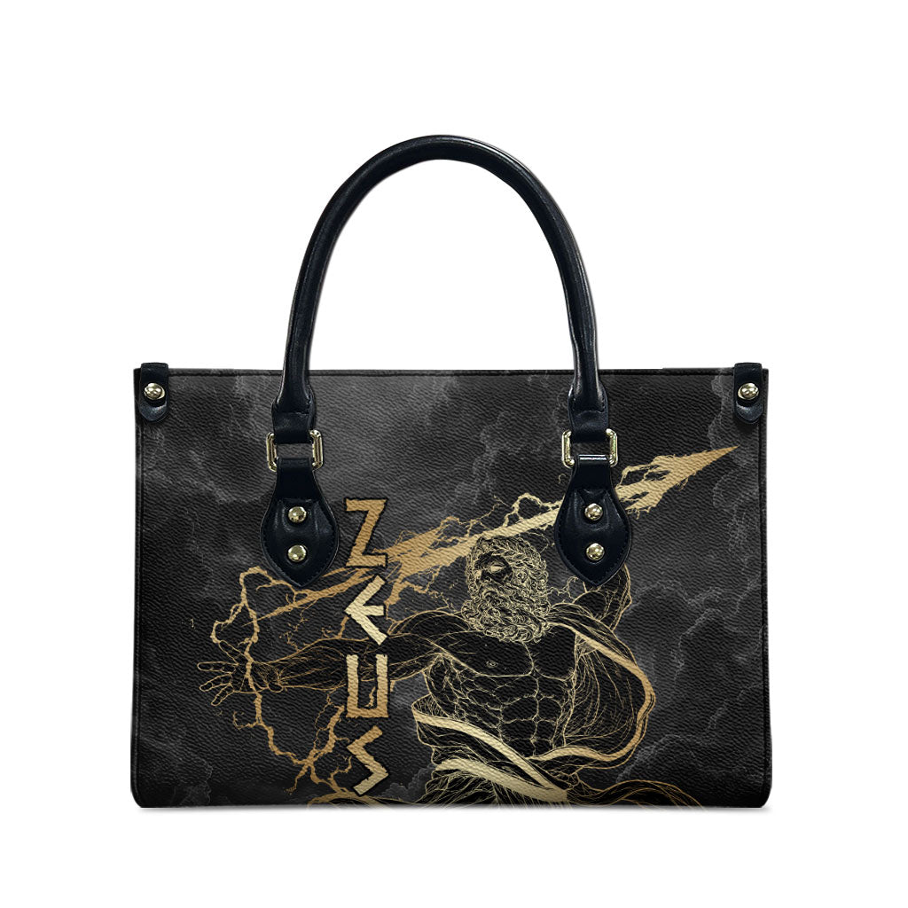 Zeus Greek Mythology King Of Gods Leather Bag Golden Meander Key Pattern Lightning Bolt