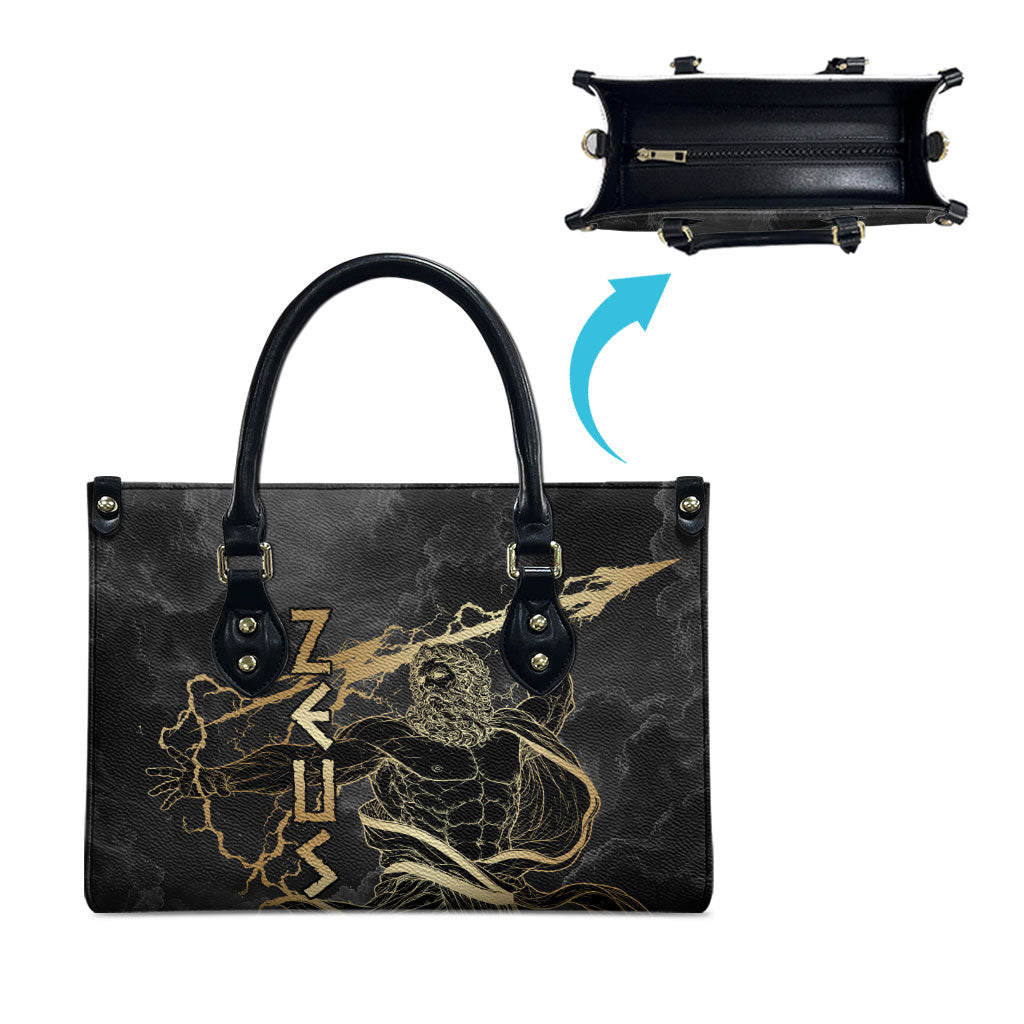 Zeus Greek Mythology King Of Gods Leather Bag Golden Meander Key Pattern Lightning Bolt