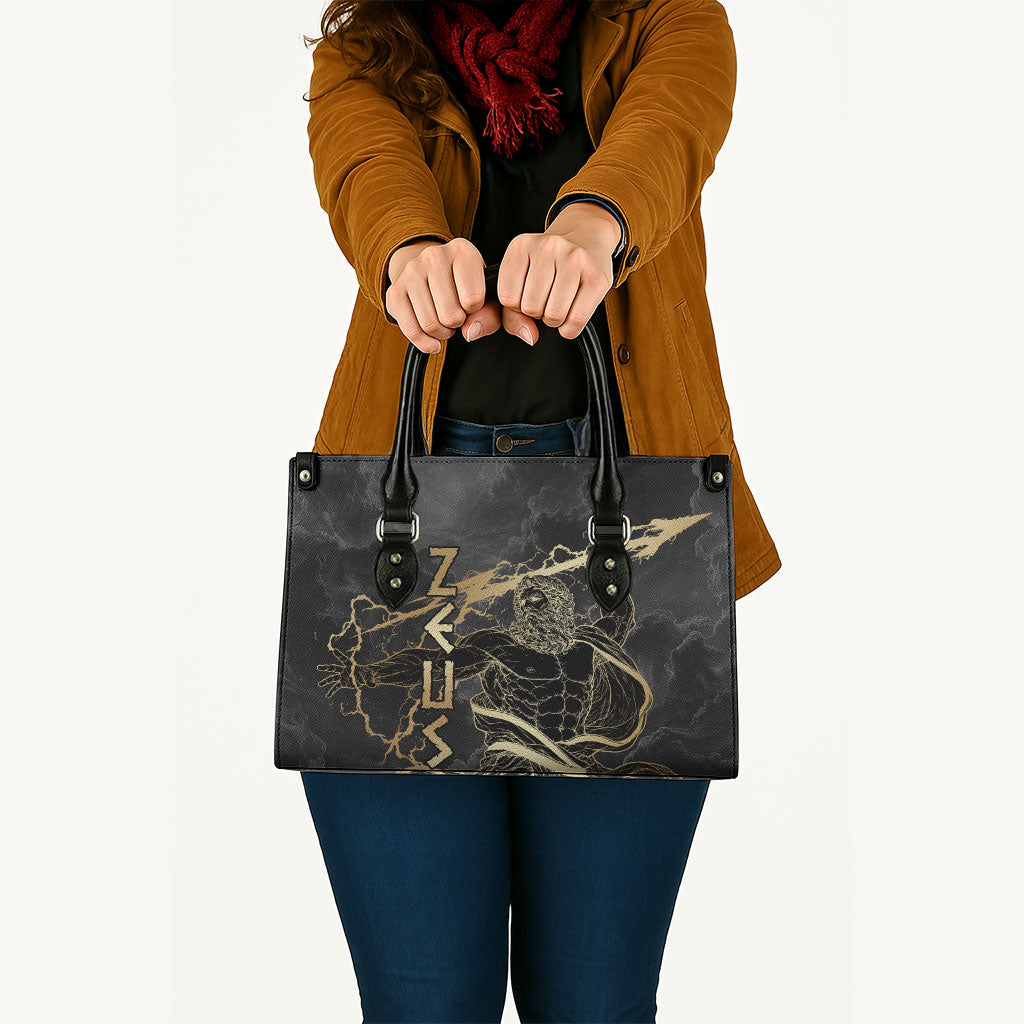 Zeus Greek Mythology King Of Gods Leather Bag Golden Meander Key Pattern Lightning Bolt