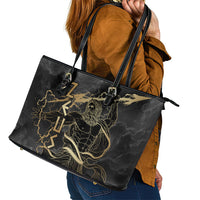 Zeus Greek Mythology King Of Gods Leather Tote Bag Golden Meander Key Pattern Lightning Bolt