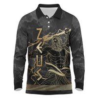 Zeus Greek Mythology King Of Gods Long Sleeve Polo Shirt Golden Meander Key Pattern Lightning Bolt