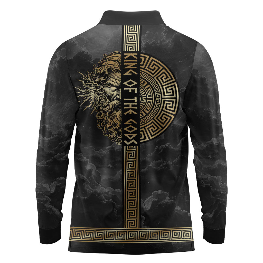 Zeus Greek Mythology King Of Gods Long Sleeve Polo Shirt Golden Meander Key Pattern Lightning Bolt