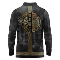 Zeus Greek Mythology King Of Gods Long Sleeve Polo Shirt Golden Meander Key Pattern Lightning Bolt