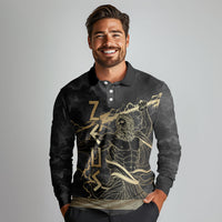 Zeus Greek Mythology King Of Gods Long Sleeve Polo Shirt Golden Meander Key Pattern Lightning Bolt