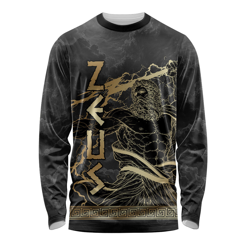 Zeus Greek Mythology King Of Gods Long Sleeve Shirt Golden Meander Key Pattern Lightning Bolt