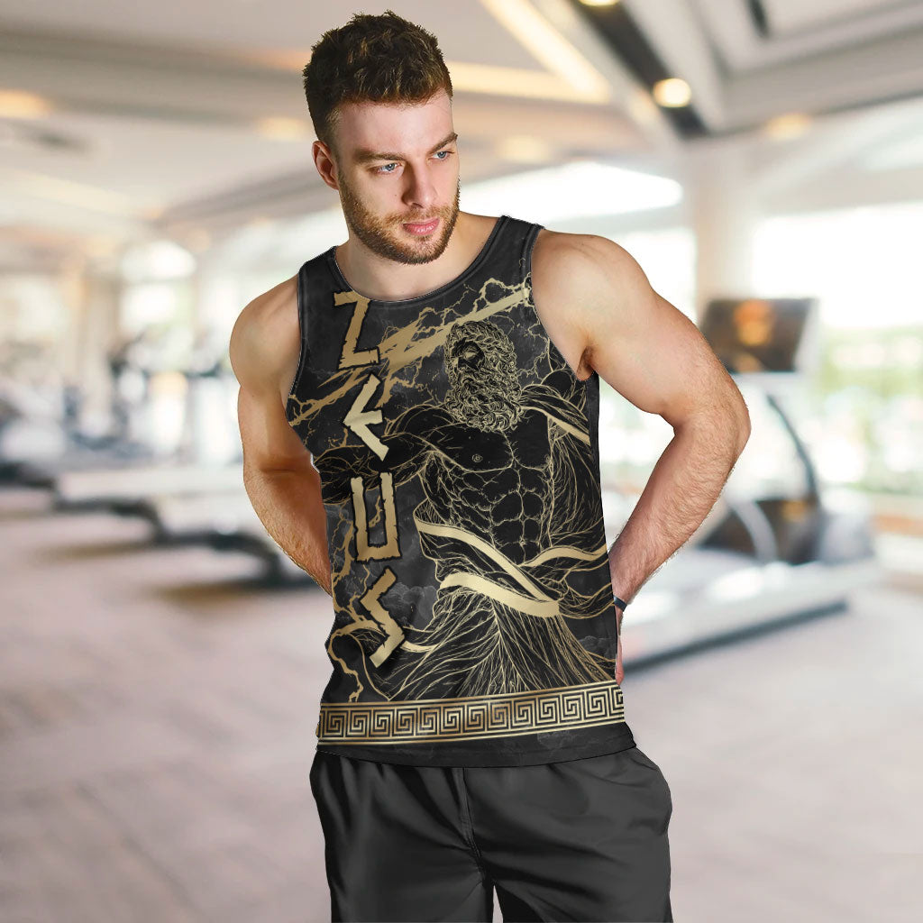 Zeus Greek Mythology King Of Gods Men Tank Top Golden Meander Key Pattern Lightning Bolt