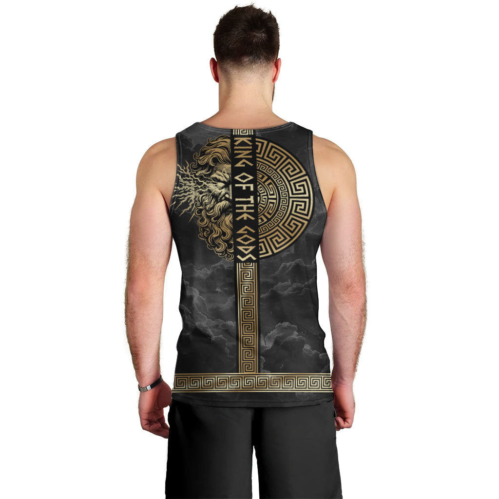 Zeus Greek Mythology King Of Gods Men Tank Top Golden Meander Key Pattern Lightning Bolt