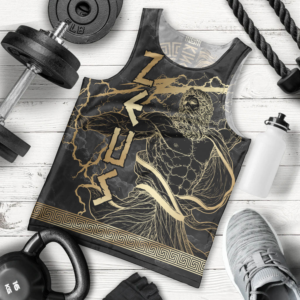 Zeus Greek Mythology King Of Gods Men Tank Top Golden Meander Key Pattern Lightning Bolt