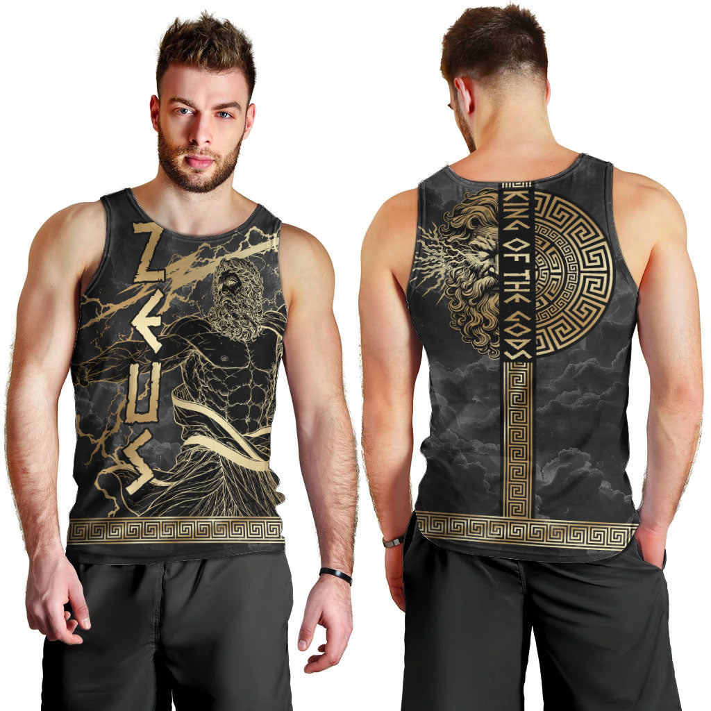 Zeus Greek Mythology King Of Gods Men Tank Top Golden Meander Key Pattern Lightning Bolt