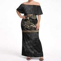 Zeus Greek Mythology King Of Gods Off Shoulder Maxi Dress Golden Meander Key Pattern Lightning Bolt