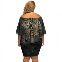 Zeus Greek Mythology King Of Gods Off Shoulder Short Dress Golden Meander Key Pattern Lightning Bolt