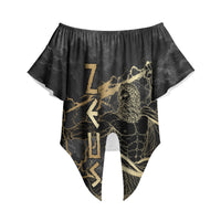 Zeus Greek Mythology King Of Gods Off Shoulder Wrap Waist Top Golden Meander Key Pattern Lightning Bolt