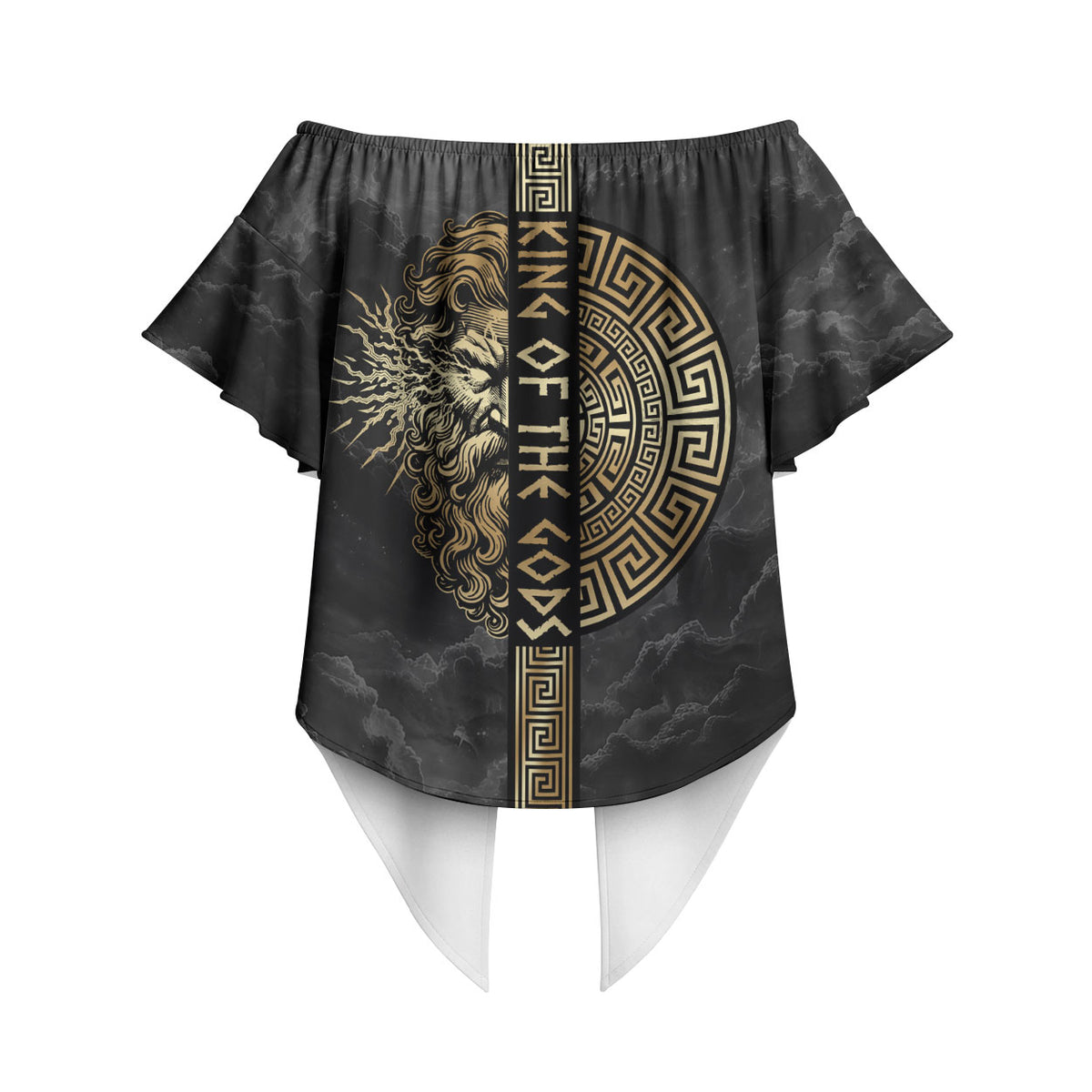 Zeus Greek Mythology King Of Gods Off Shoulder Wrap Waist Top Golden Meander Key Pattern Lightning Bolt