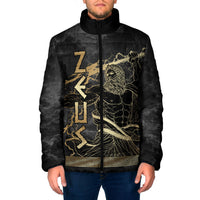 Zeus Greek Mythology King Of Gods Padded Jacket Golden Meander Key Pattern Lightning Bolt