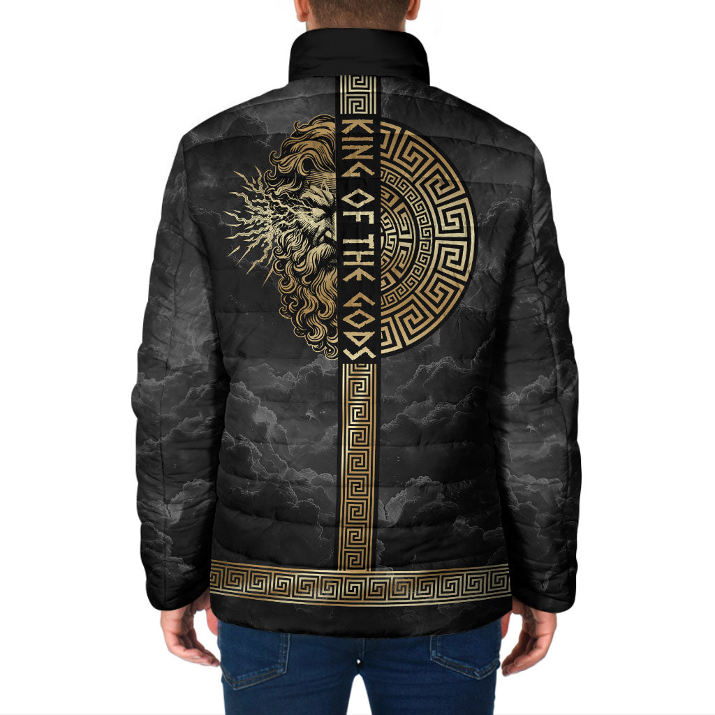 Zeus Greek Mythology King Of Gods Padded Jacket Golden Meander Key Pattern Lightning Bolt
