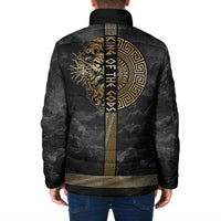 Zeus Greek Mythology King Of Gods Padded Jacket Golden Meander Key Pattern Lightning Bolt