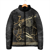 Zeus Greek Mythology King Of Gods Padded Jacket Golden Meander Key Pattern Lightning Bolt