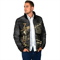 Zeus Greek Mythology King Of Gods Padded Jacket Golden Meander Key Pattern Lightning Bolt