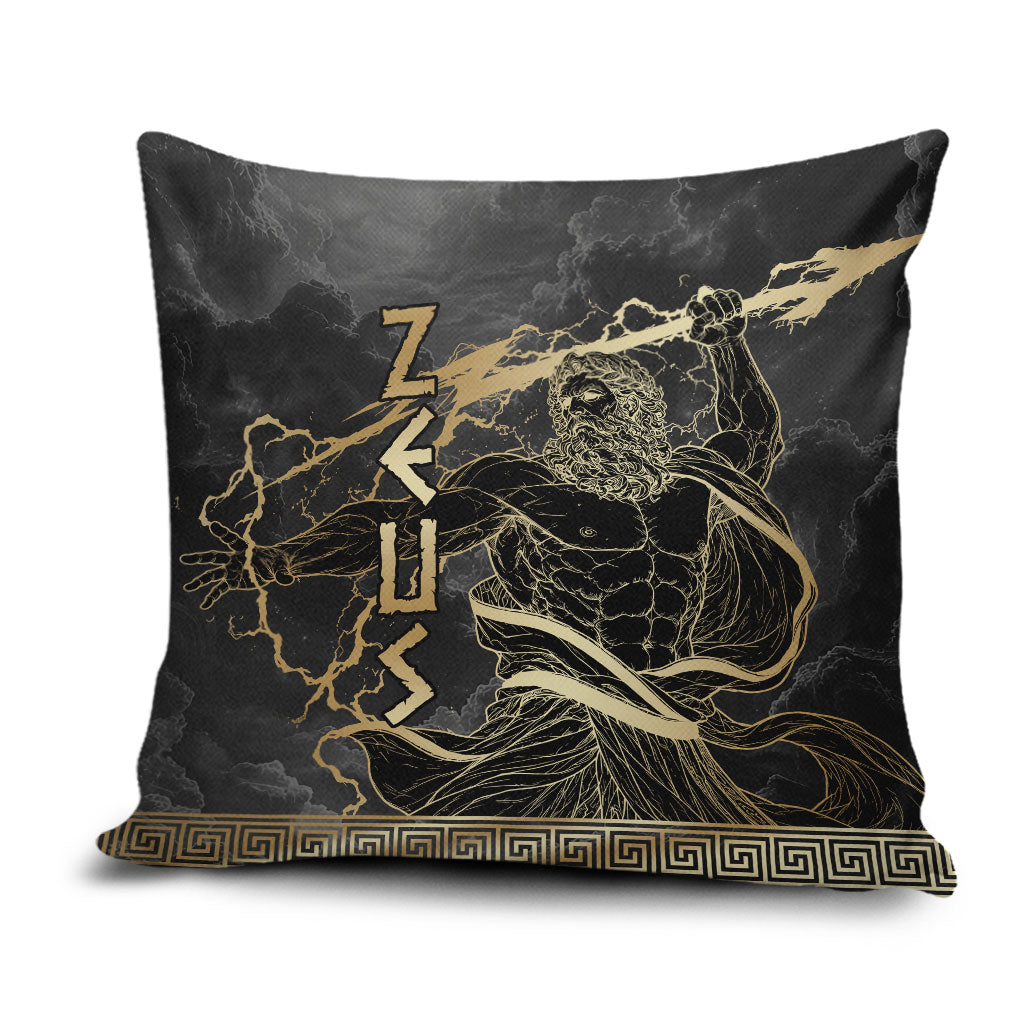 Zeus Greek Mythology King Of Gods Pillow Cover Golden Meander Key Pattern Lightning Bolt