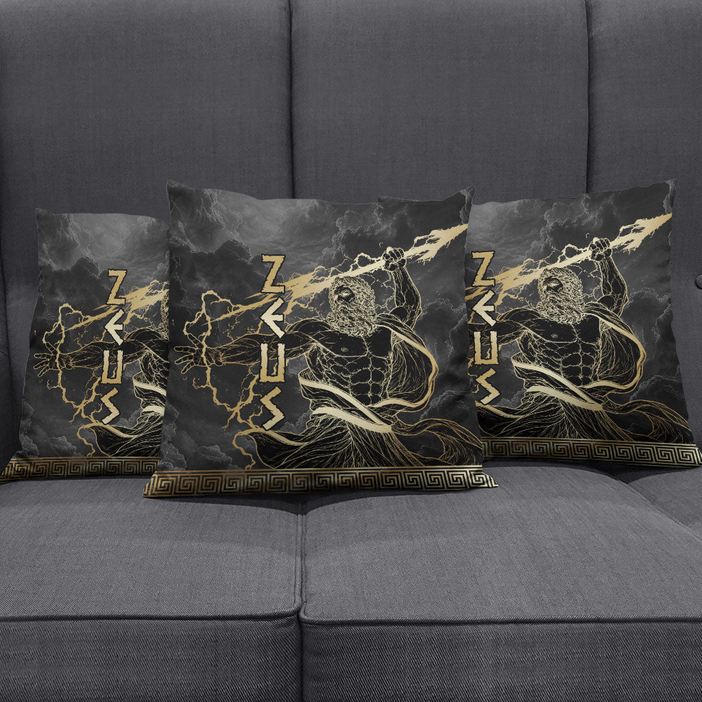 Zeus Greek Mythology King Of Gods Pillow Cover Golden Meander Key Pattern Lightning Bolt