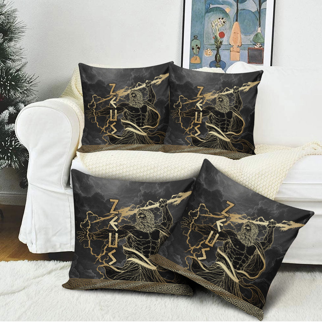 Zeus Greek Mythology King Of Gods Pillow Cover Golden Meander Key Pattern Lightning Bolt