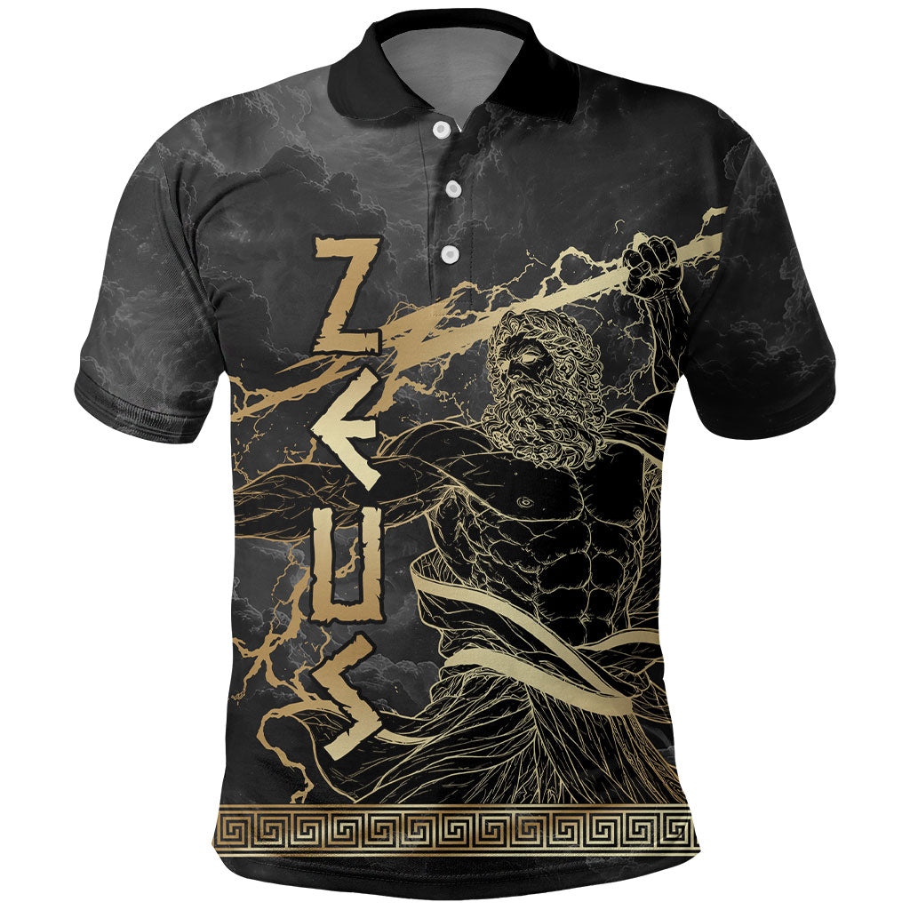 Zeus Greek Mythology King Of Gods Polo Shirt Golden Meander Key Pattern Lightning Bolt