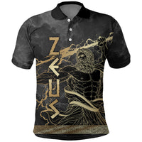 Zeus Greek Mythology King Of Gods Polo Shirt Golden Meander Key Pattern Lightning Bolt