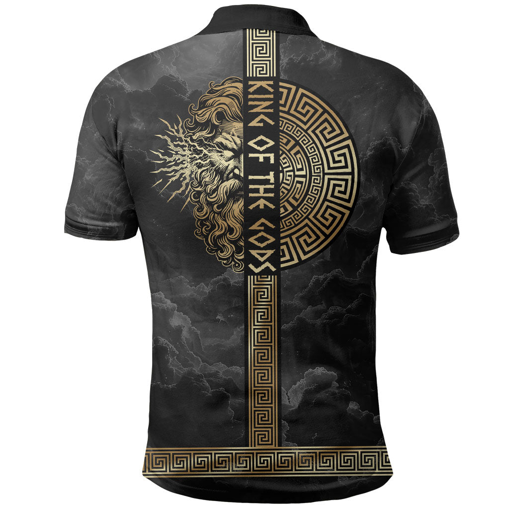 Zeus Greek Mythology King Of Gods Polo Shirt Golden Meander Key Pattern Lightning Bolt