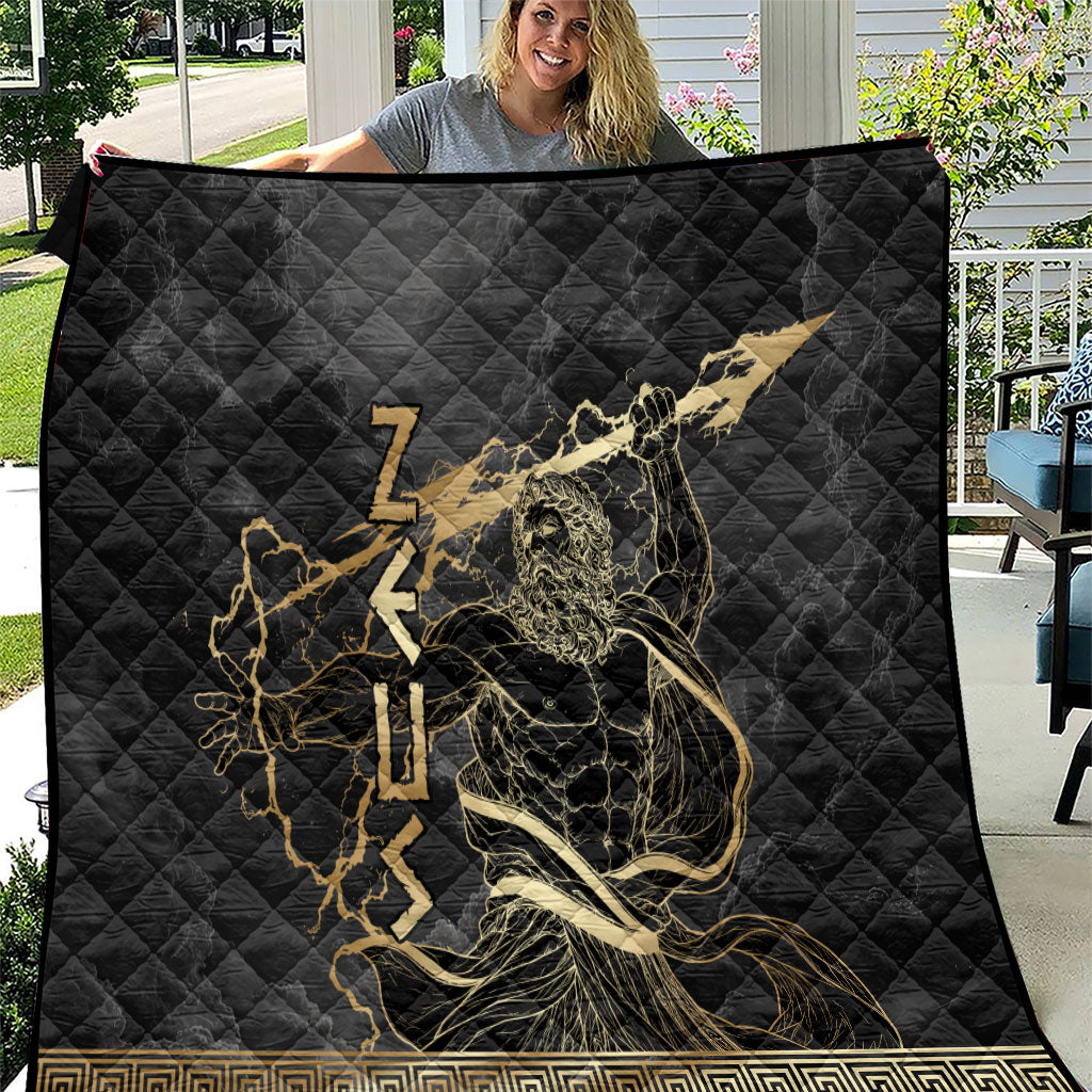 Zeus Greek Mythology King Of Gods Quilt Golden Meander Key Pattern Lightning Bolt
