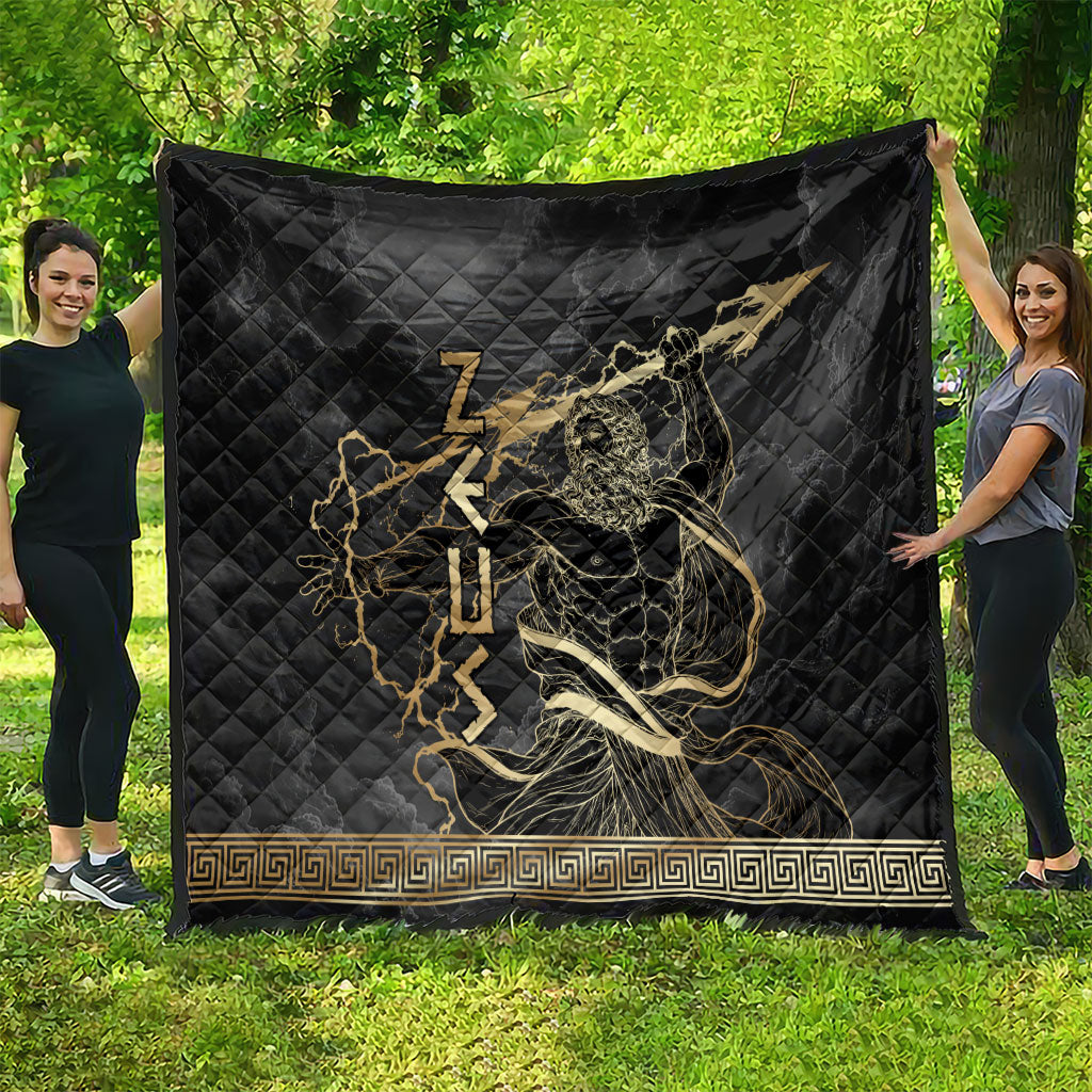 Zeus Greek Mythology King Of Gods Quilt Golden Meander Key Pattern Lightning Bolt