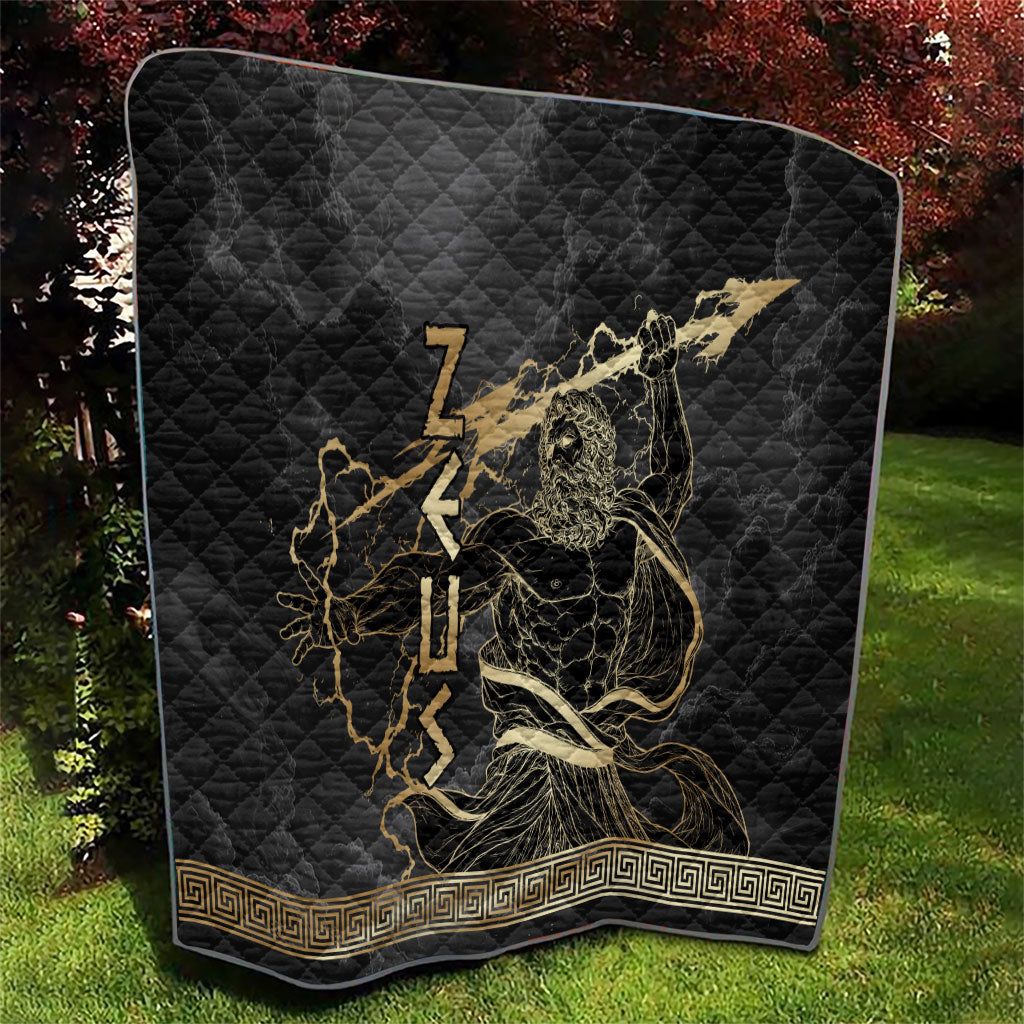Zeus Greek Mythology King Of Gods Quilt Golden Meander Key Pattern Lightning Bolt