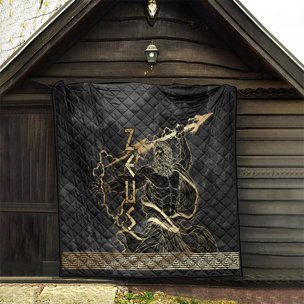 Zeus Greek Mythology King Of Gods Quilt Golden Meander Key Pattern Lightning Bolt