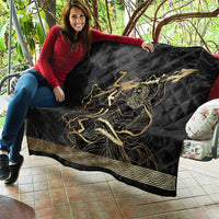Zeus Greek Mythology King Of Gods Quilt Golden Meander Key Pattern Lightning Bolt