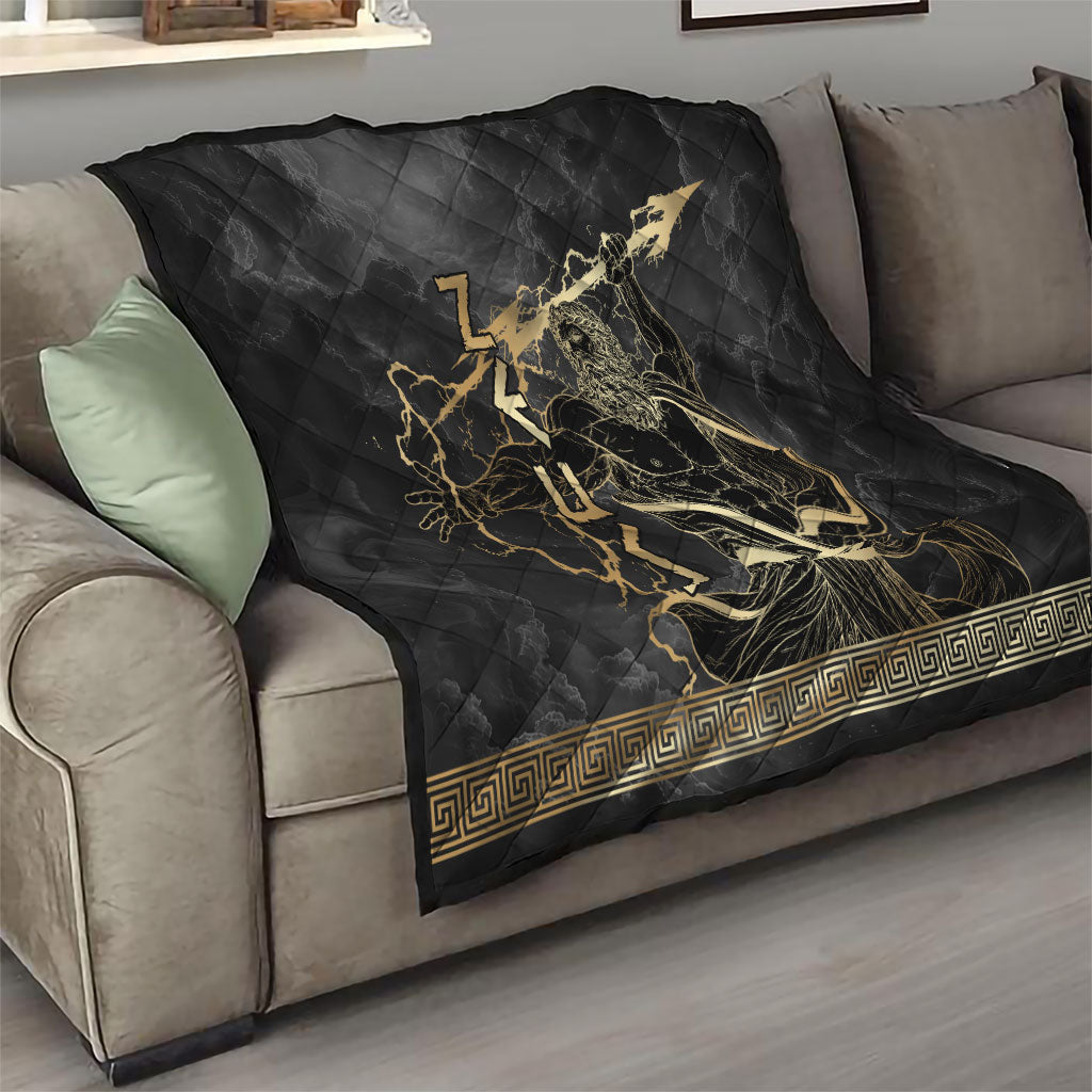 Zeus Greek Mythology King Of Gods Quilt Golden Meander Key Pattern Lightning Bolt