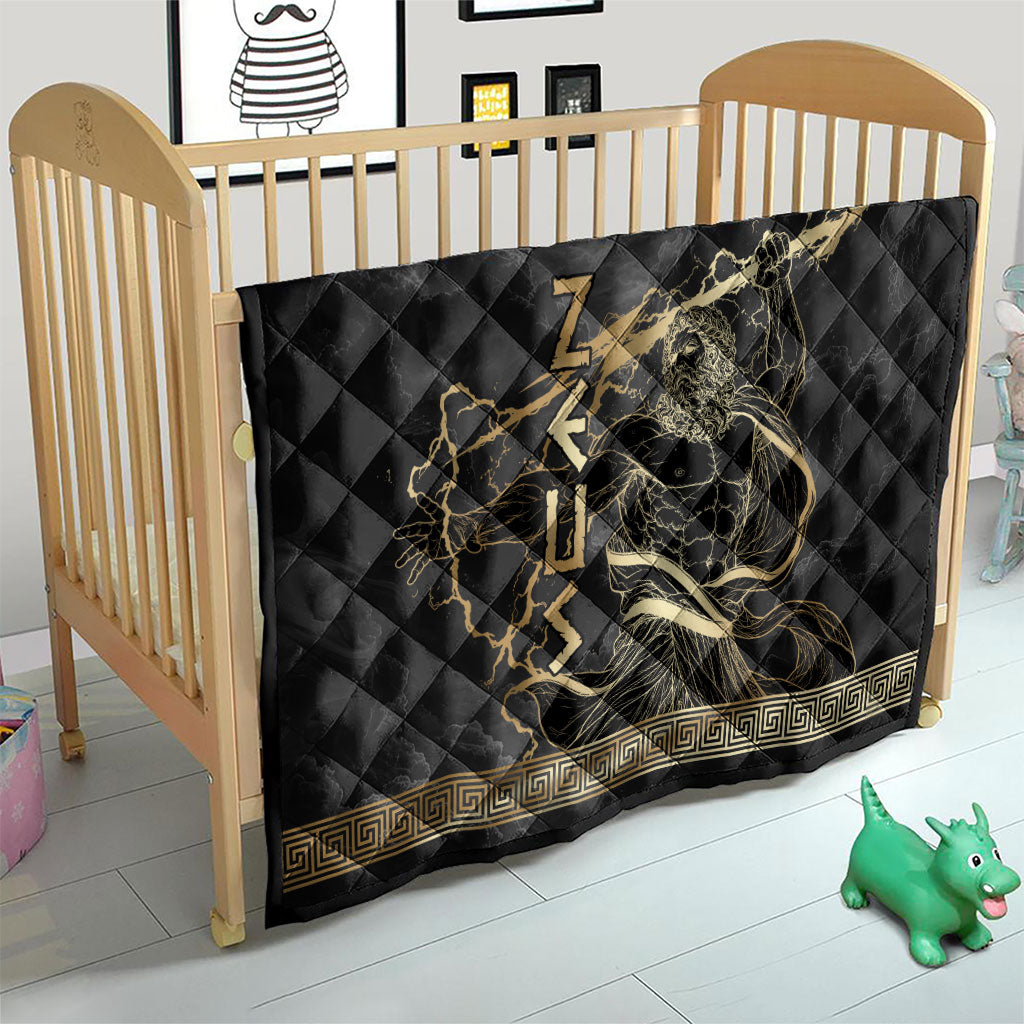 Zeus Greek Mythology King Of Gods Quilt Golden Meander Key Pattern Lightning Bolt
