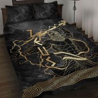 Zeus Greek Mythology King Of Gods Quilt Bed Set Golden Meander Key Pattern Lightning Bolt